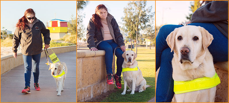 Montage of Denise with Guide Dog Ruby
