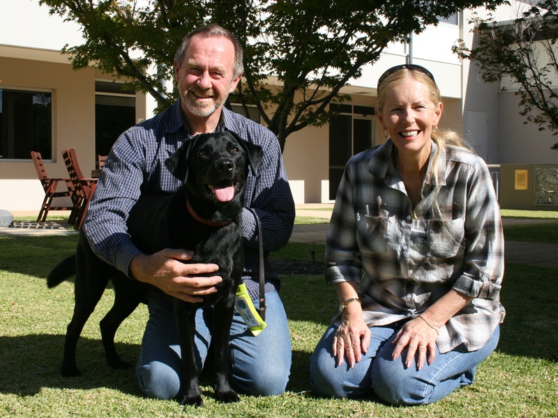 Guide Dog in training Cali with puppy raiser and sponsor Guide Dog in training Cali with puppy raiser and sponsor