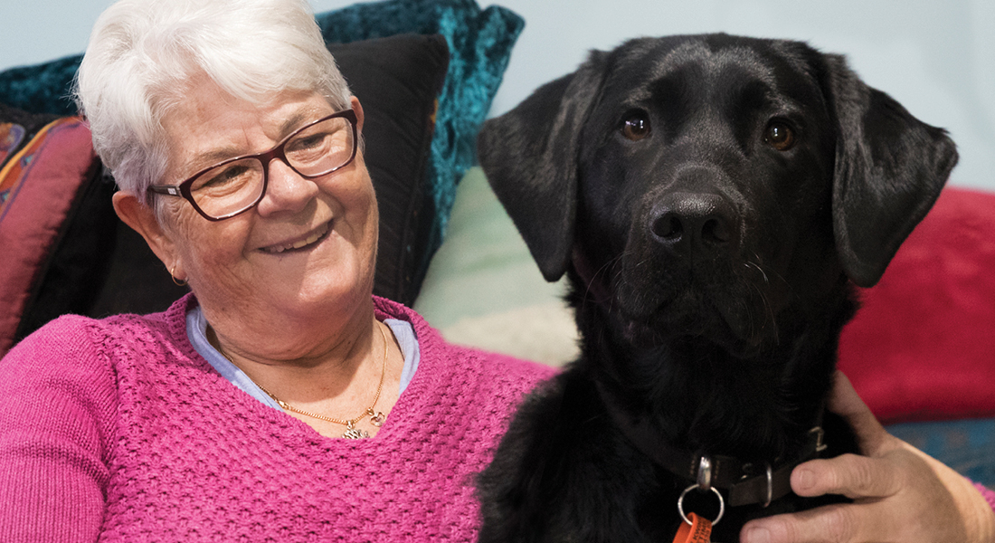 Close of a woman with her black labrador - Guide Dog Bella