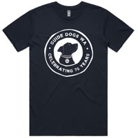 Dark blue mens t-shirt with white Guide Dogs WA logo